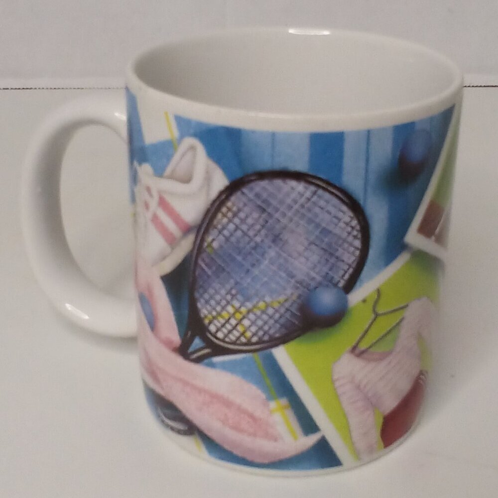 Russ Mug Vintage Sports 80s Tennis Bike Swimming Coffee Tea